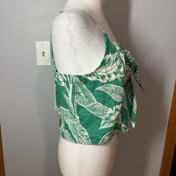Rachel Zoe linen‎ blend tropical green halter crop top size L NEW - Picture 2 of 8
